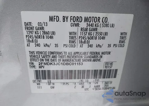 2013 Ford Edge Sel from USA, damaged, VIN 2FMDK3JC1DBC01153